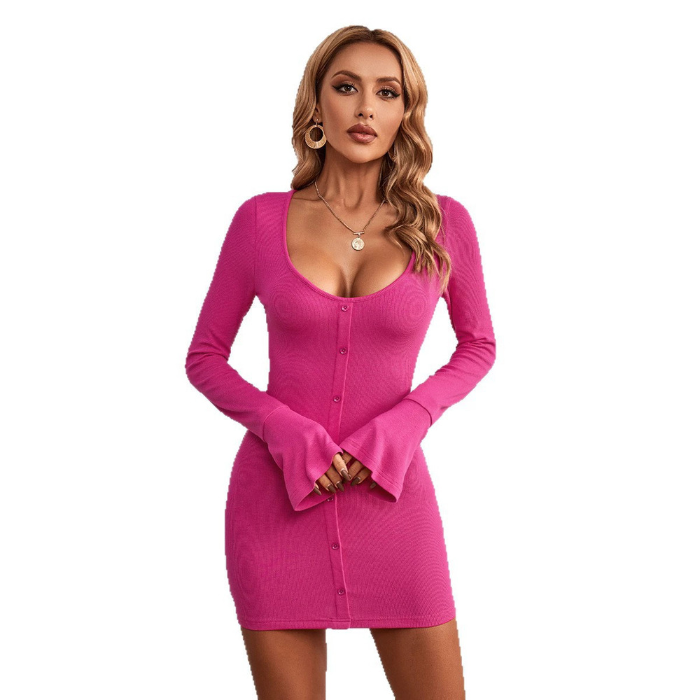 ZARA Sexy Knitted Bodycon Long Sleeve Dress with Single Button Collar for Beach - Picture 5 of 7